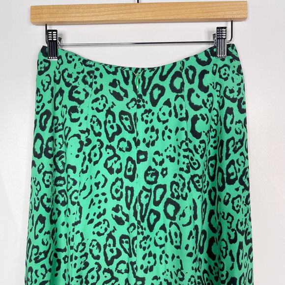 WAYF XSmall Green Black Altamont Leopard Print Midi Skirt High Side Slit Animal - Picture 6 of 12